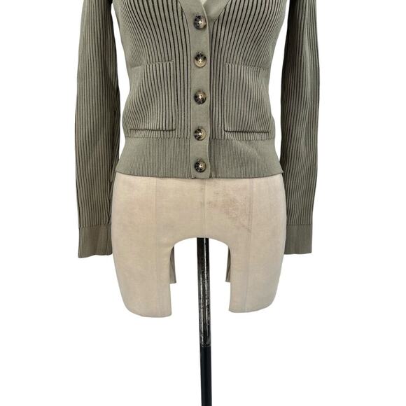 Anine Bing Layla Ribbed Cardigan‎ Sweater Button Front Olive Green Size Small - Picture 6 of 13